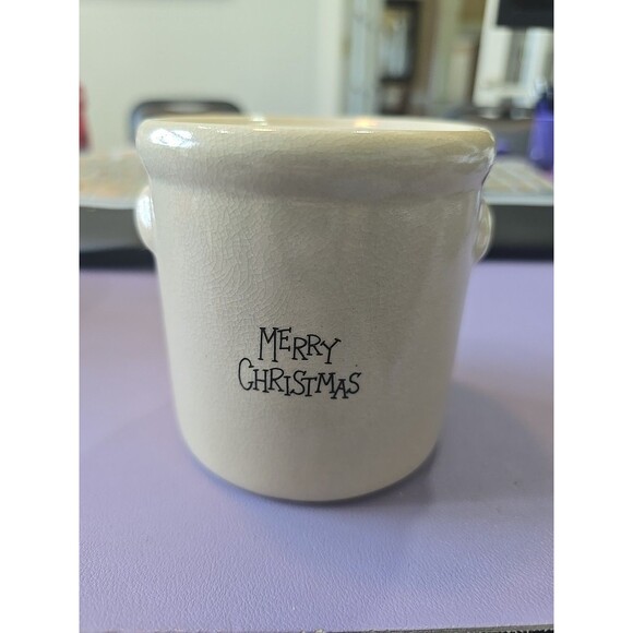 New Merry Christmas Crackled Jar Crock Snowman Tree Henton Candle Holder Small - Picture 3 of 8